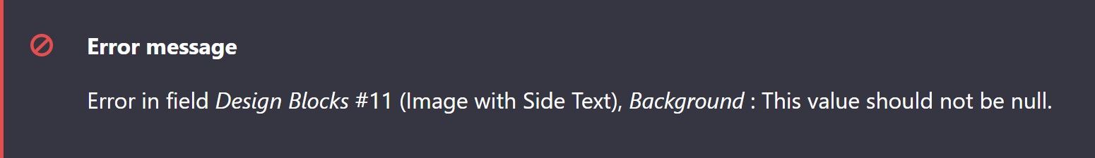 Image with Side Text design block Background field error message