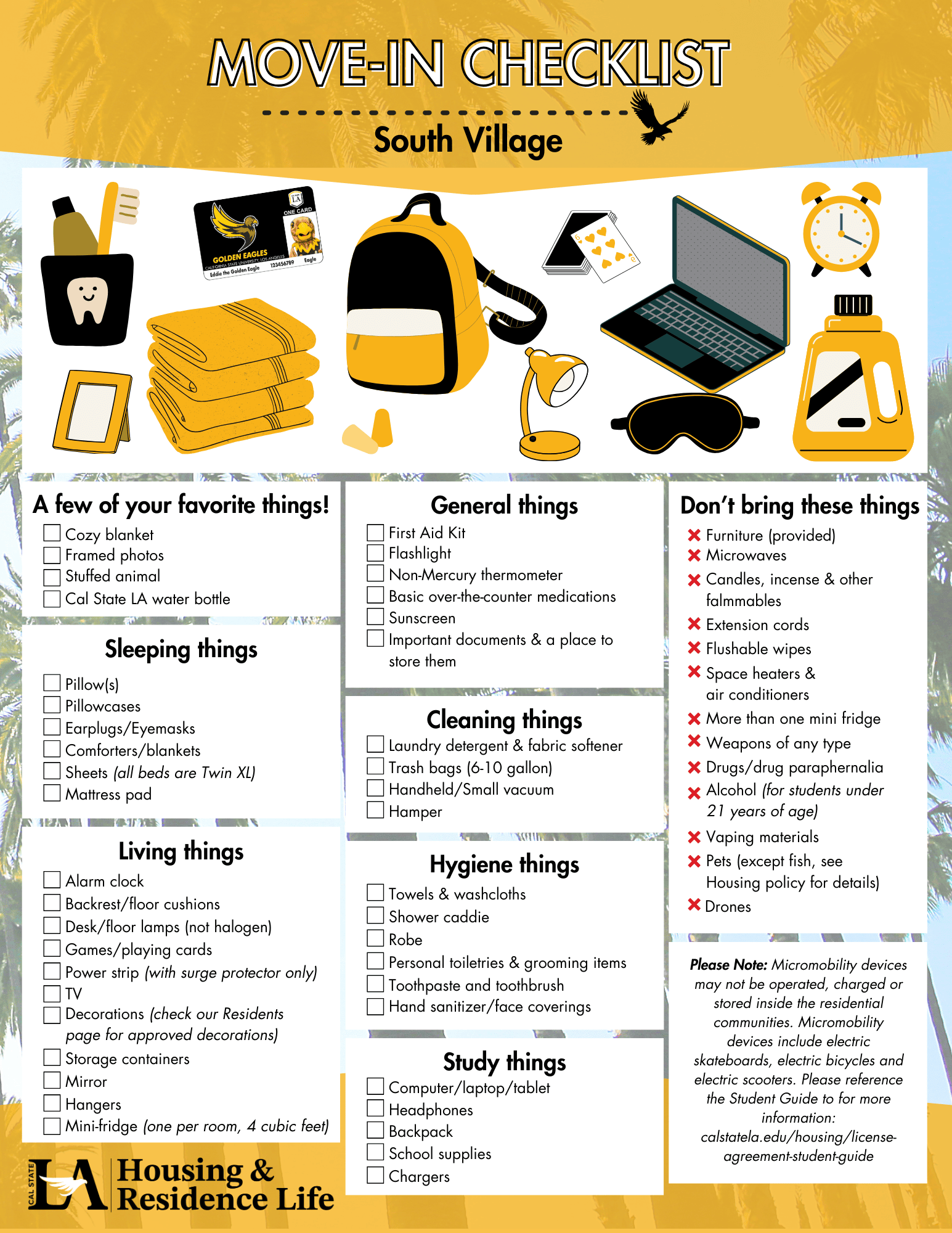 South Village Move-in Checklist.