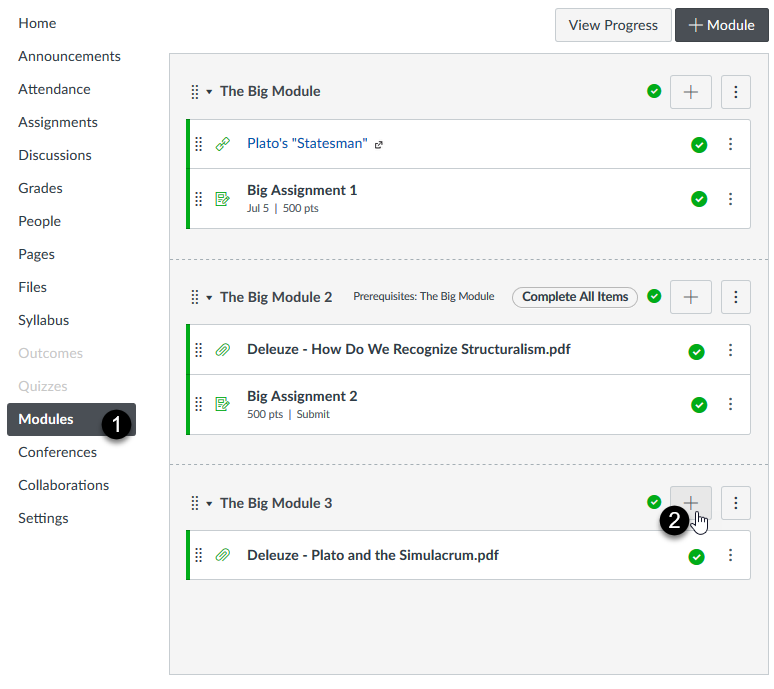 Adding an assignment from the Modules page