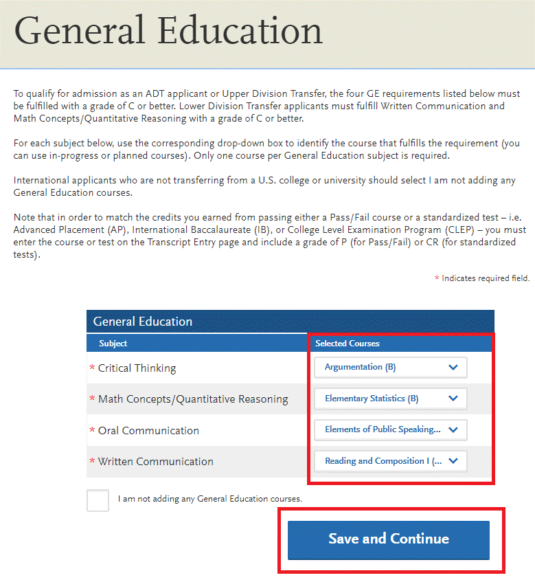 Review and edit the General Courses