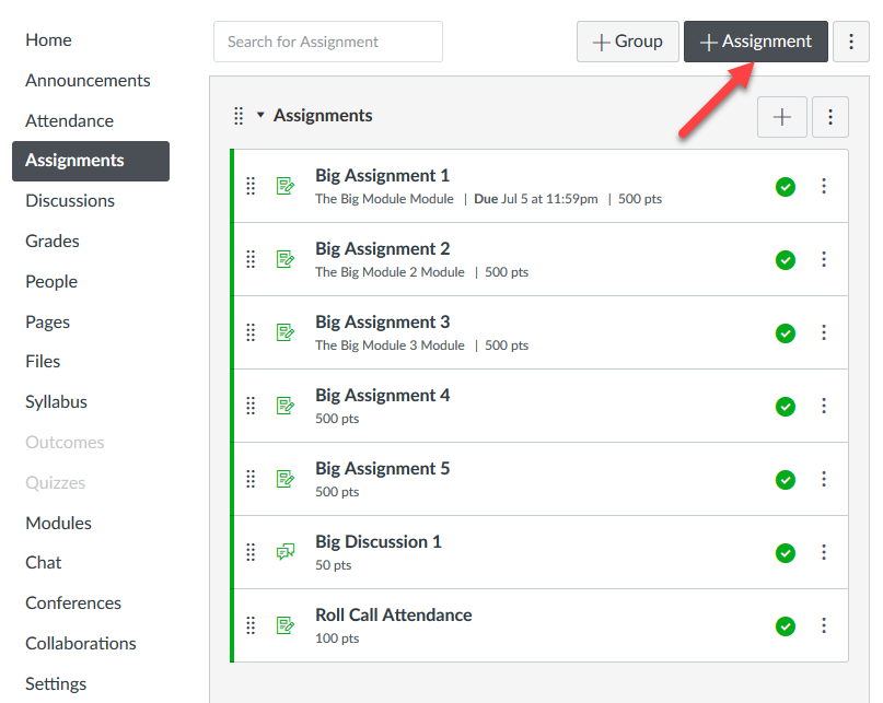 Adding an assignment in Canvas