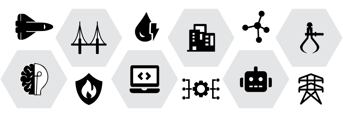 black and white illustration icons representing topics 