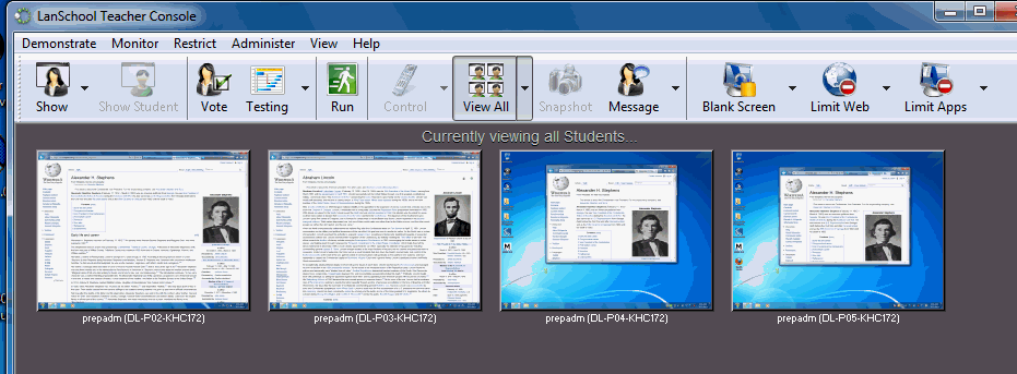 Thumbnails of student screens