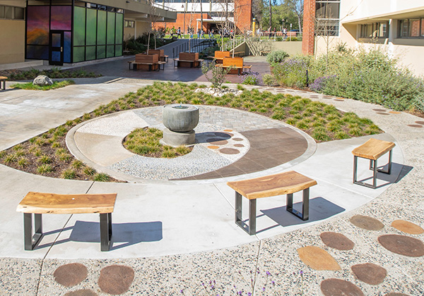 Meditative walking path in garden 