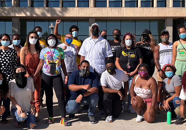 Group of students from RISE outside in masks