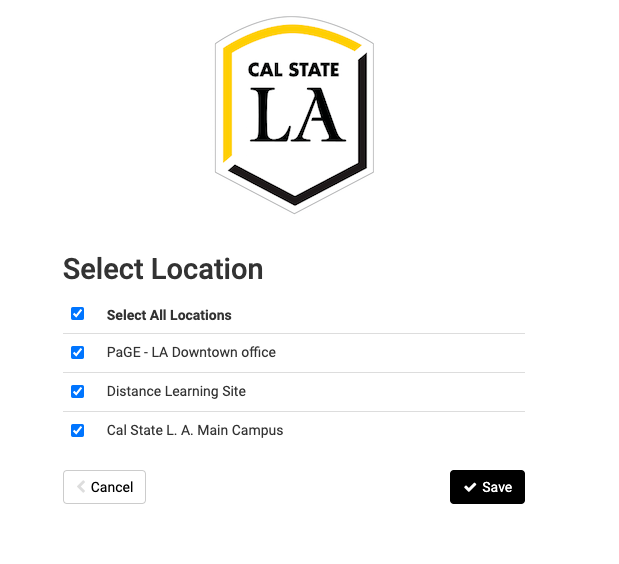 Screenshot of Schedule Planner with header Select Location.  Options show where courses are taught.