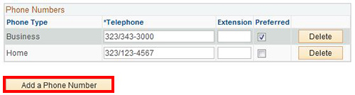 Screenshot of where to add phone number