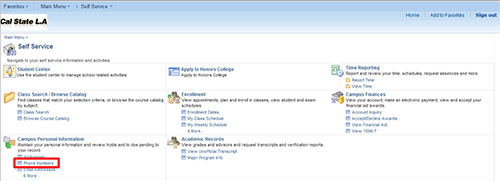 screenshot of Cal State LA portal