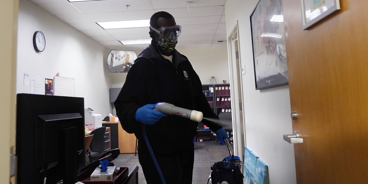 Staff disinfecting room