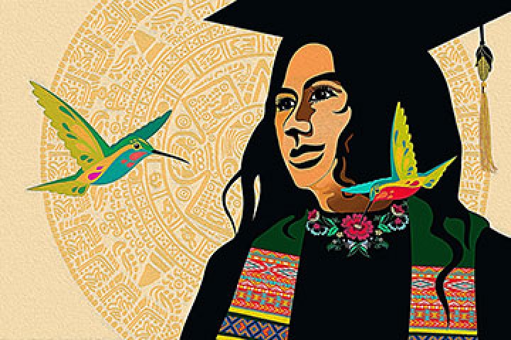 Oil illustration of chicana graduate