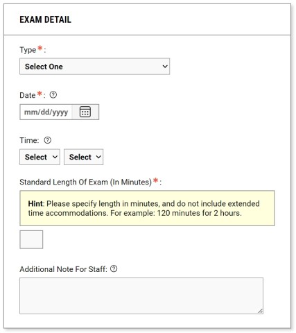 Screenshot of Exam date details section of instructor profile 