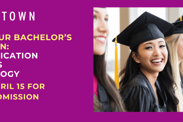 Female graduate in black cap and gown.