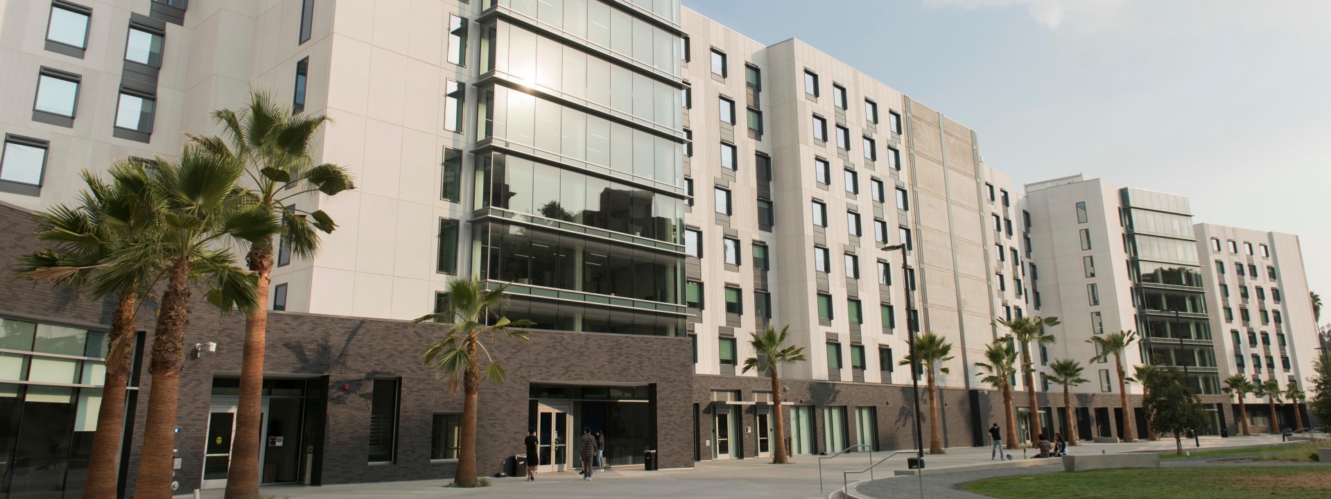 Exterior of new building with shiny windows